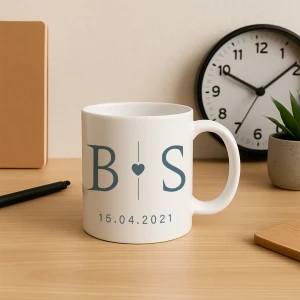 Çiçekli Baş Harfli ve Fotoğraflı Çift Kupası