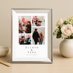 İsimli & Tarihli Aşk Çerçevesi – 4 Kare Fotoğraflı 15x21 cm
