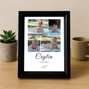 İsimli ve Tarihli 4 Fotoğraflı Kız Bebek Çerçevesi - 15x21 cm