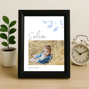İsimli ve Tarihli Tek Fotoğraflı Erkek Bebek Çerçevesi - 15x21 cm