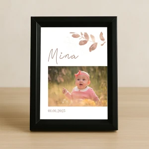 İsimli ve Tarihli Tek Fotoğraflı Kız Bebek Çerçevesi - 15x21 cm