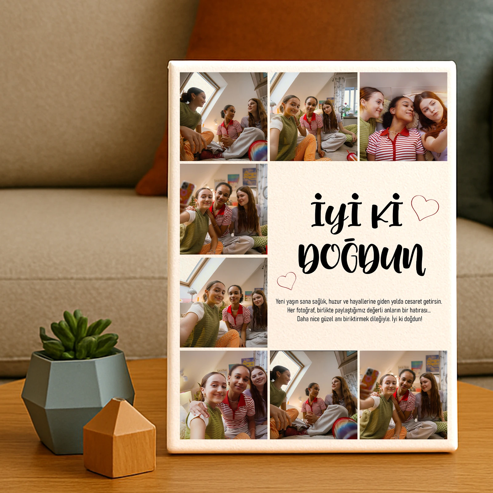 İyi ki Doğdun Yazılı 8 Fotoğraflı Kanvas Tablo – 30x40