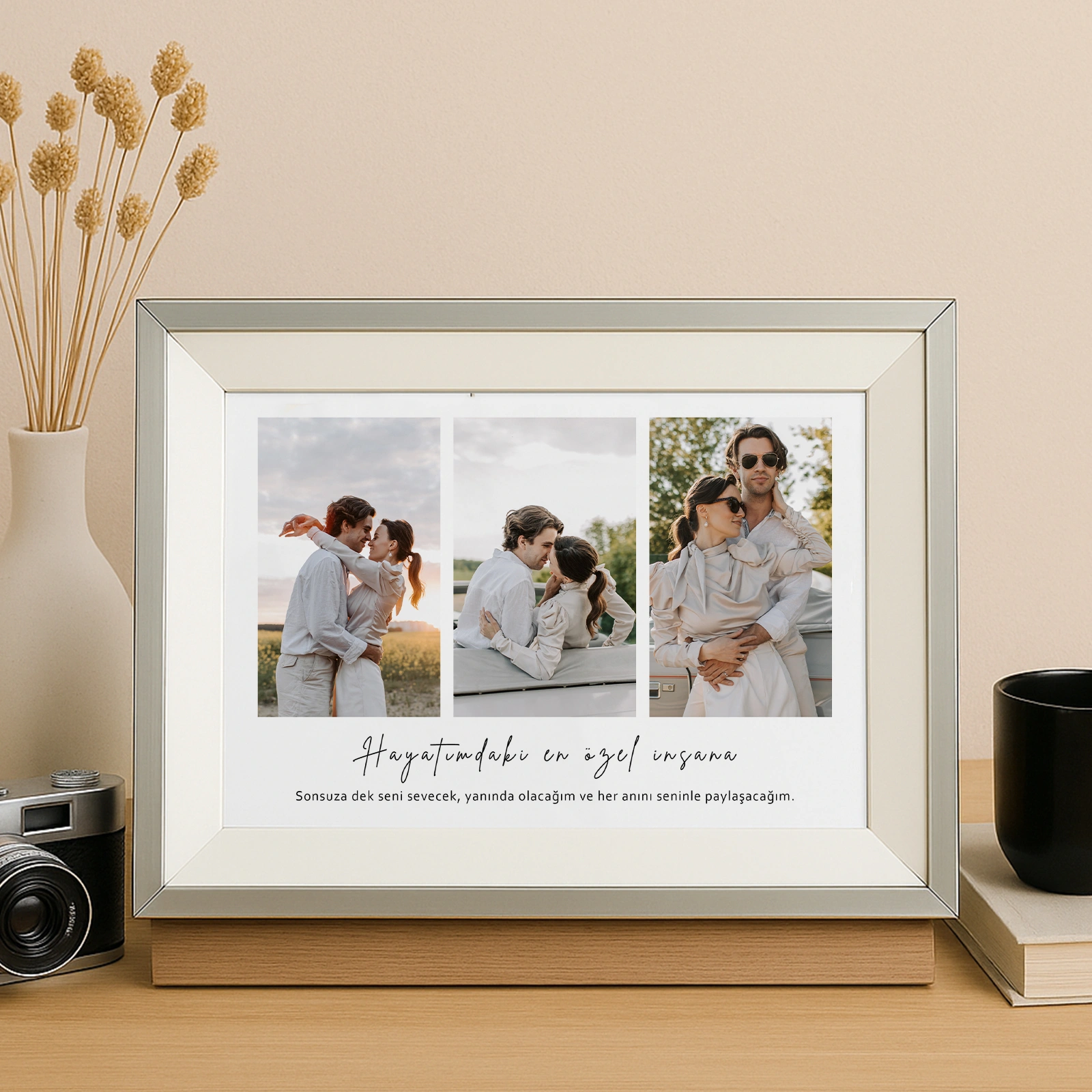 3 Fotoğraflı Çerçeve – Romantik Tasarım 15x21 cm