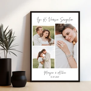 İsim ve Tarihli 3 Fotoğraflı Söktak Çerçeve – Romantik Tasarım 30x40 cm