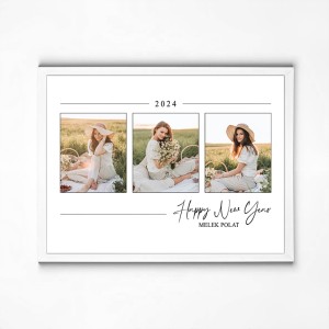 30x40 Happy New Year Yazılı Yapışan Çerçeve Beyaz