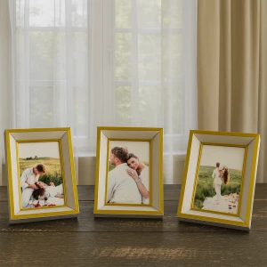 3 Adet Altın Kenar Detaylı Beyaz  Fotoğraf Çerçeve Seti – 10x15 cm