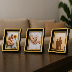 3 Adet Altın Kenar Detaylı Siyah Fotoğraf Çerçeve Seti – 10x15 cm