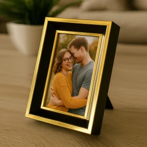 3 Adet Altın Kenar Detaylı Siyah Fotoğraf Çerçeve Seti – 10x15 cm