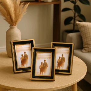 3 Adet Altın Kenar Detaylı Siyah Fotoğraf Çerçeve Seti – 10x15 cm