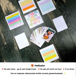 Büyük Anı Albümü ve 36 adet Fotoğraf Baskı Kadife Mint Yeşili