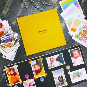 Büyük Anı Albümü ve 36 adet Fotoğraf Baskı - Sarı Nubuk
