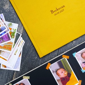 Büyük Anı Albümü ve 36 adet Fotoğraf Baskı - Sarı Nubuk