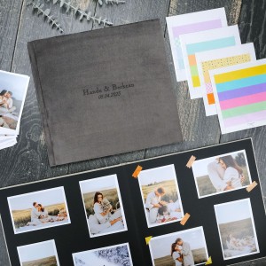 Büyük Anı Albümü ve 36 adet Fotoğraf Baskı - Gri Kadife