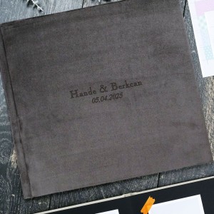 Büyük Anı Albümü ve 36 adet Fotoğraf Baskı - Gri Kadife