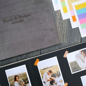 Büyük Anı Albümü ve 36 adet Fotoğraf Baskı - Gri Kadife