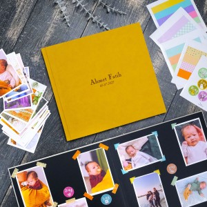 Büyük Anı Albümü ve 36 adet Fotoğraf Baskı - Hardal sarısı Nubuk