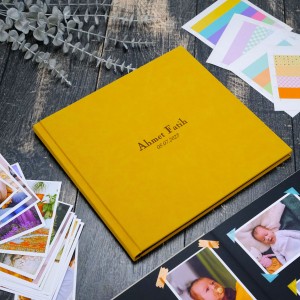 Büyük Anı Albümü ve 36 adet Fotoğraf Baskı - Hardal sarısı Nubuk