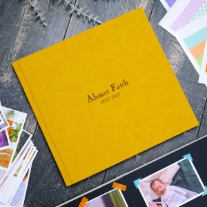 Büyük Anı Albümü ve 36 adet Fotoğraf Baskı - Hardal sarısı Nubuk