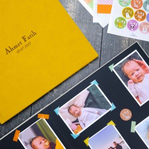 Büyük Anı Albümü ve 36 adet Fotoğraf Baskı - Hardal sarısı Nubuk