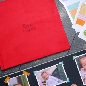Büyük Anı Albümü ve 36 adet Fotoğraf Baskı - Kırmızı Nubuk