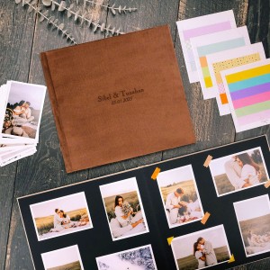 Büyük Anı Albümü ve 36 adet Fotoğraf Baskı - Kahve Kadife