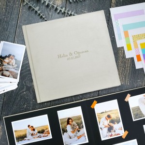 Büyük Anı Albümü ve 36 adet Fotoğraf Baskı - Krem Kadife