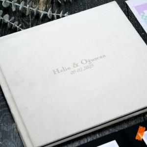 Büyük Anı Albümü ve 36 adet Fotoğraf Baskı - Krem Kadife