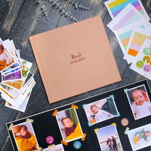 Büyük Anı Albümü ve 36 adet Fotoğraf Baskı - Pastel Pembe Nubuk