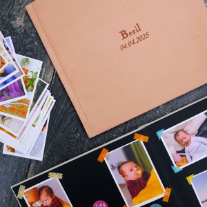 Büyük Anı Albümü ve 36 adet Fotoğraf Baskı - Pastel Pembe Nubuk