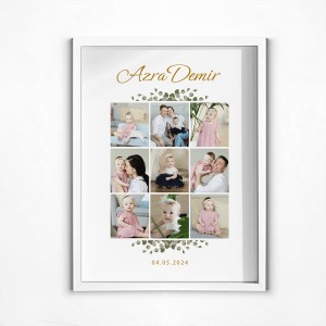30x40 Bebeğe Hediye 9 Fotoğraflı Yapışan Çerçeve Beyaz
