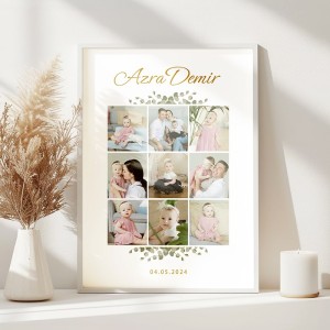30x40 Bebeğe Hediye 9 Fotoğraflı Yapışan Çerçeve Beyaz