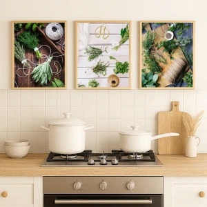 Doğadan Mutfak Köşesi – 3’lü Ahşap Çerçeve Seti – 30x40 cm
