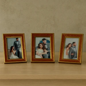 3 Adet Kırmızı Altın Kenar Detaylı Fotoğraf Çerçeve Seti – 10x15 cm