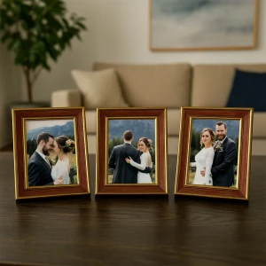 3 Adet Kırmızı Altın Kenar Detaylı Fotoğraf Çerçeve Seti – 10x15 cm