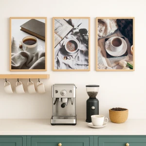 Kahve ve Kitap Molası – 3’lü Ahşap Çerçeve Seti - 30x40 cm