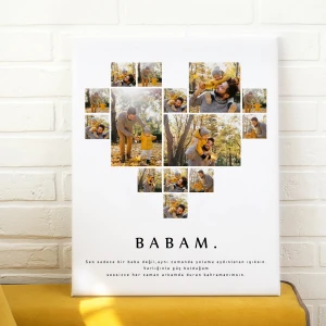 Kalp Temalı Babaya Özel Fotoğraf Kolaj Kanvas Tablo - 30x40