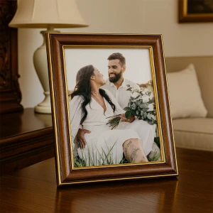 Kestane Eskitme Altın Kenar Detaylı Fotoğraf Çerçevesi – 15x21 cm