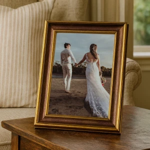 Kestane Eskitme Altın Kenar Detaylı Fotoğraf Çerçevesi – 15x21 cm