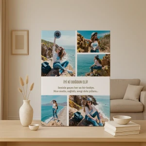 Kişiye Özel 5 Fotoğraflı Mesajlı Doğum Günü Kanvası – 50x70 cm