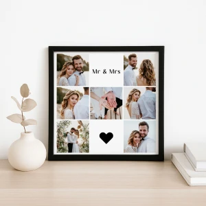Mr & Mrs Yazılı 7 Fotoğraflı Kalpli Çerçeve -25x25 cm