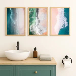 Pastel Dalga Manzaralı  3’lü Ahşap Çerçeve – 30x40 cm