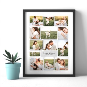 Sevgiliye 13 Fotoğraflı 30x40 Yapışan Siyah Çerçeve