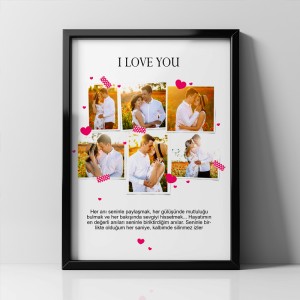 Sevgiliye 6 Fotoğraflı 30x40 Yapışan Siyah Çerçeve