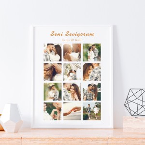 Sevgiliye Hediye 12 Fotoğraflı 30x40 Yapışan Çerçeve Beyaz