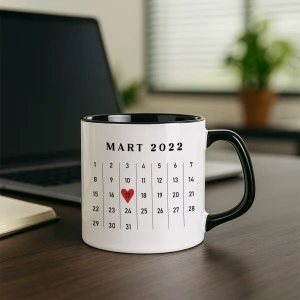 Tarihli 4 Fotoğraflı Çift Kupası – Kalpli Takvimli