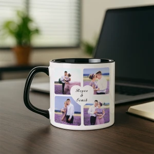 Tarihli 4 Fotoğraflı Çift Kupası – Kalpli Takvimli