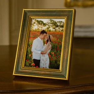 3 Adet Yeşil Eskitme Altın Kenar Detaylı Fotoğraf Çerçeve Seti – 10x15 cm (3’lü)