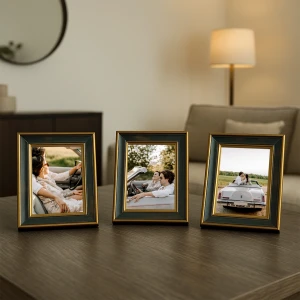 3 Adet Zümrüt Altın Kenar Detaylı Fotoğraf Çerçeve Seti – 10x15 cm
